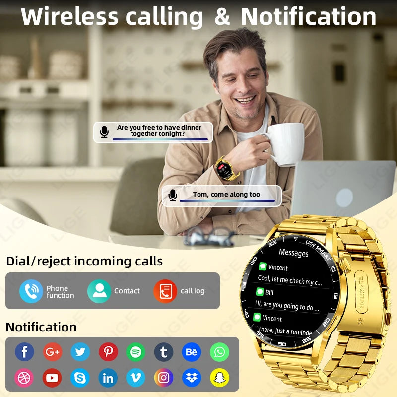 Smartwatch LIGE Voice Calling – Tela TFT 1.38", Chamadas Bluetooth, Monitoramento de Saúde e À Prova D’Água