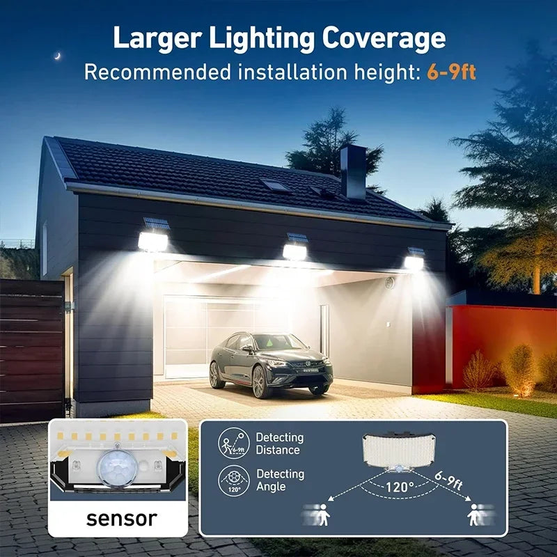 Lâmpada Solar Externa LED Super Brilhante com Sensor de Movimento, 3 Modos, IP65 à Prova d'Água