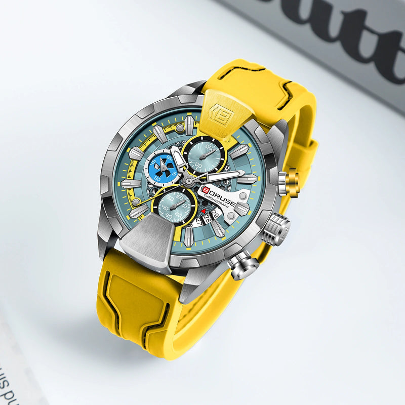 Relógio Masculino BORUSE Amarelo com Cronógrafo, Calendário e à Prova d'Água