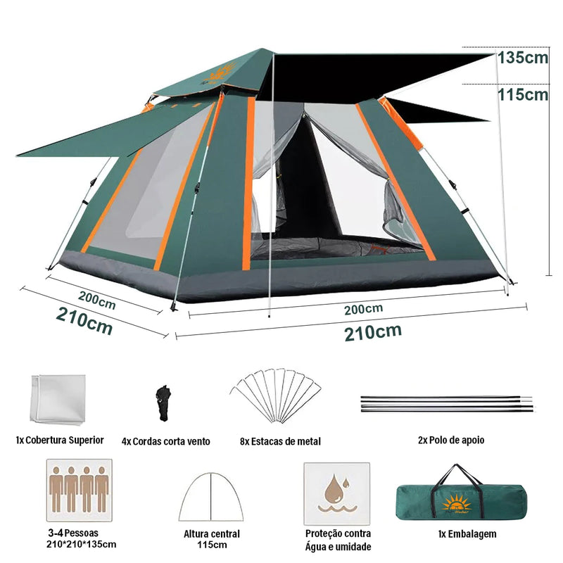 Barraca de Acampamento Automática para 4 Pessoas – Abertura Rápida, Ideal para Trilhas e Viagens em Família, com Bolsa de Transporte