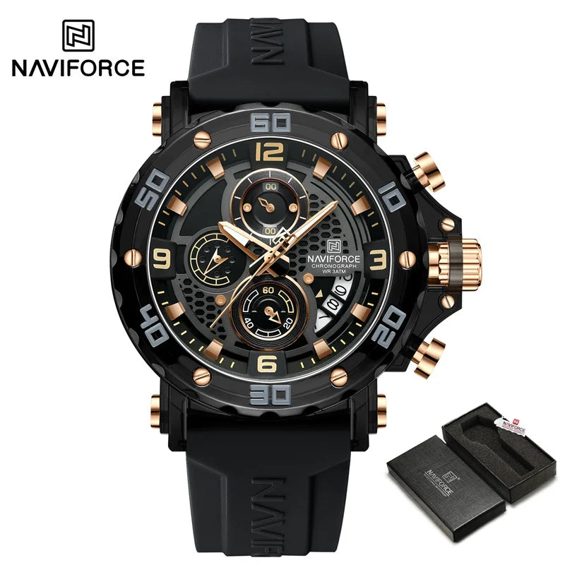 Relógio Masculino NAVIFORCE Quartzo Cronógrafo 5ATM à Prova d’Água com Pulseira de Silicone