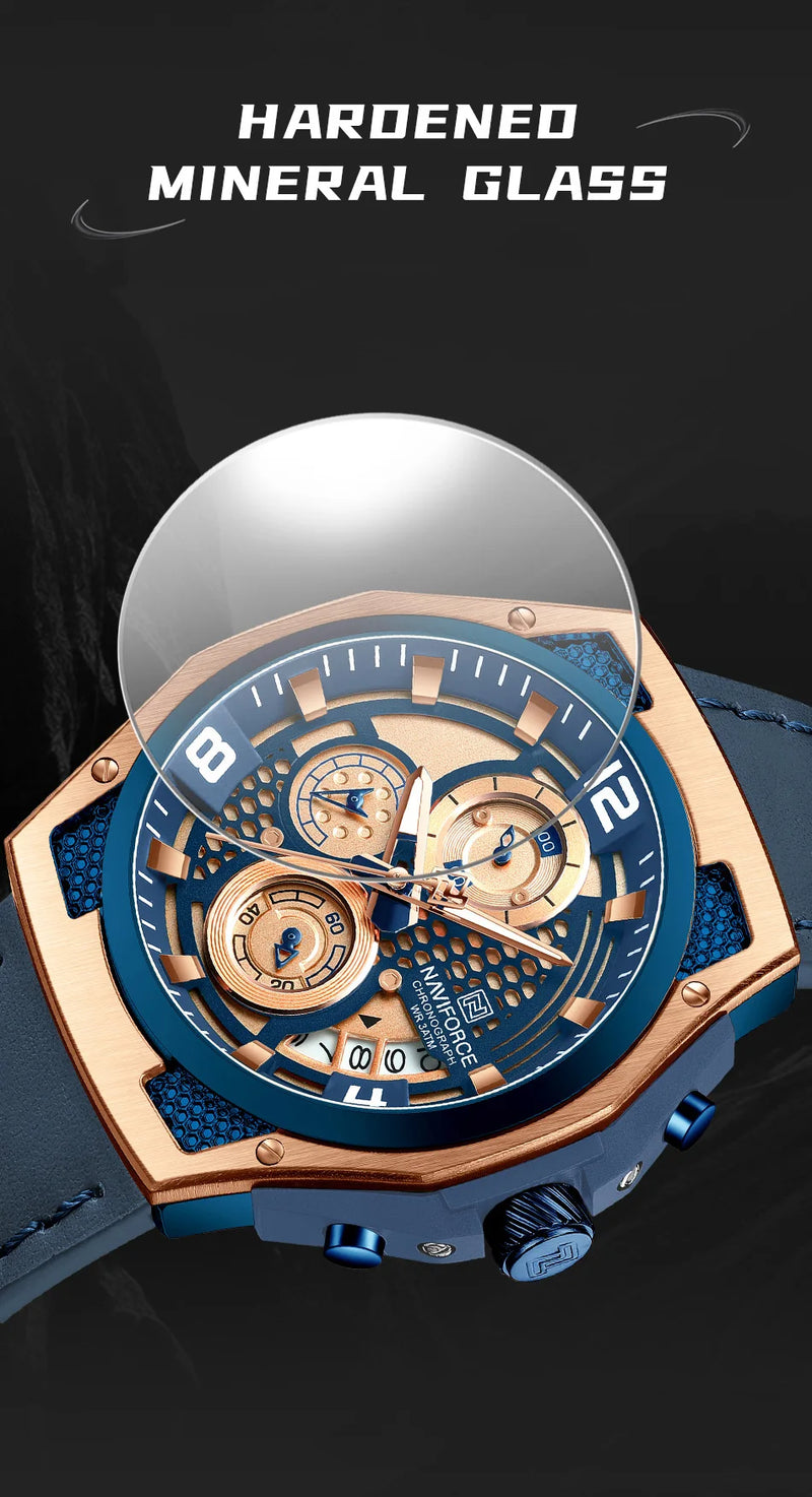 Relógio Naviforce Masculino – Luxo, Couro, Cronógrafo e à Prova D’Água