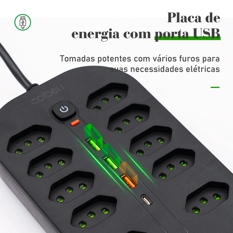 Extensão Elétrica com Filtro de Linha – Régua de Tomadas com USB