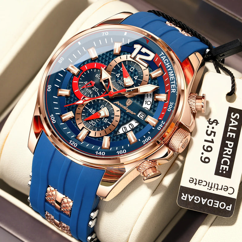 Relógio Masculino Poedagar Luxo Militar 898 – Quartzo, Cronógrafo, Calendário, Luminoso, À Prova d'Água com Pulseira de Silicone