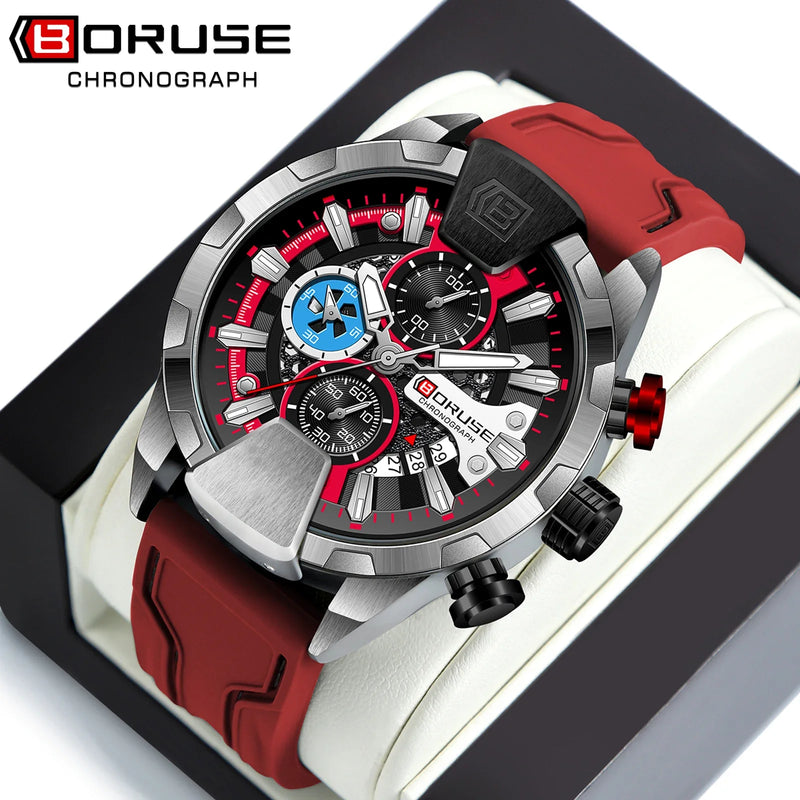 Relógio BORUSE Masculino Quartz em AÇO Inoxidável com Vidro de SAFIRA Calendário Automático