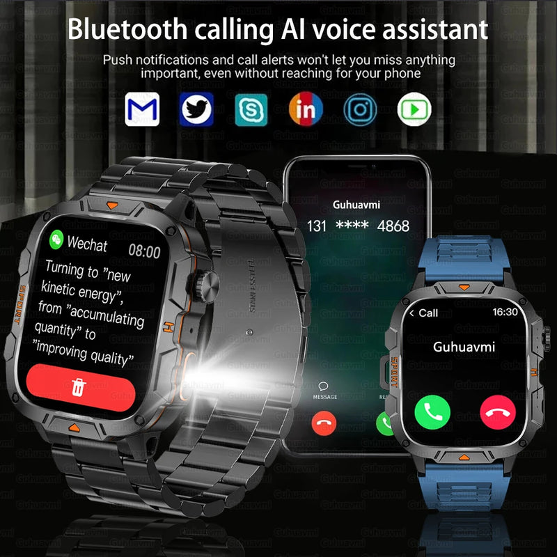 Relógio Militar Smart 2025 com GPS, Chamada Bluetooth e Monitoramento de Saúde, Resistente à Água