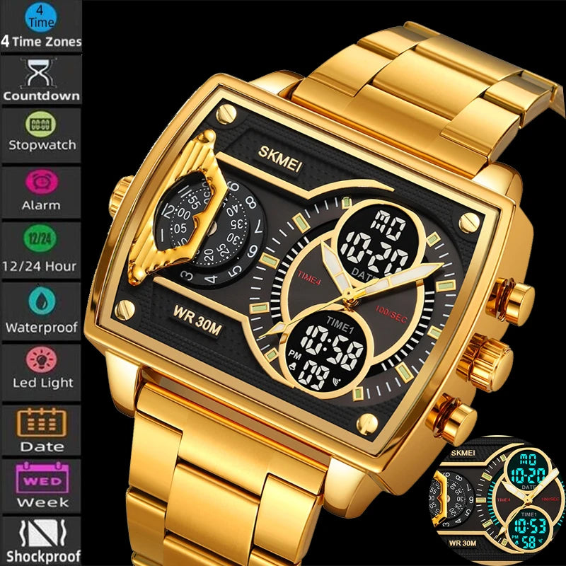 Relógio Masculino SKMEI Multifunção Analógico-Digital com Fuso Horário Duplo e Cronômetro à Prova d’Água