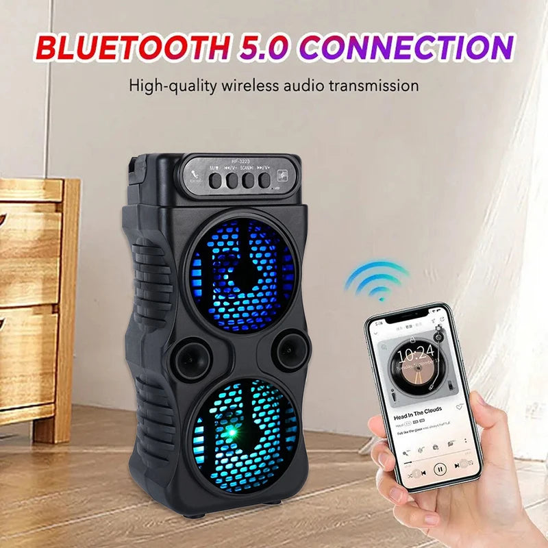 Alto-Falante Portátil Sem Fio com Subwoofer – Dual 3", Som Estéreo, USB, Ideal para Festas, Karaokê e Uso Familiar