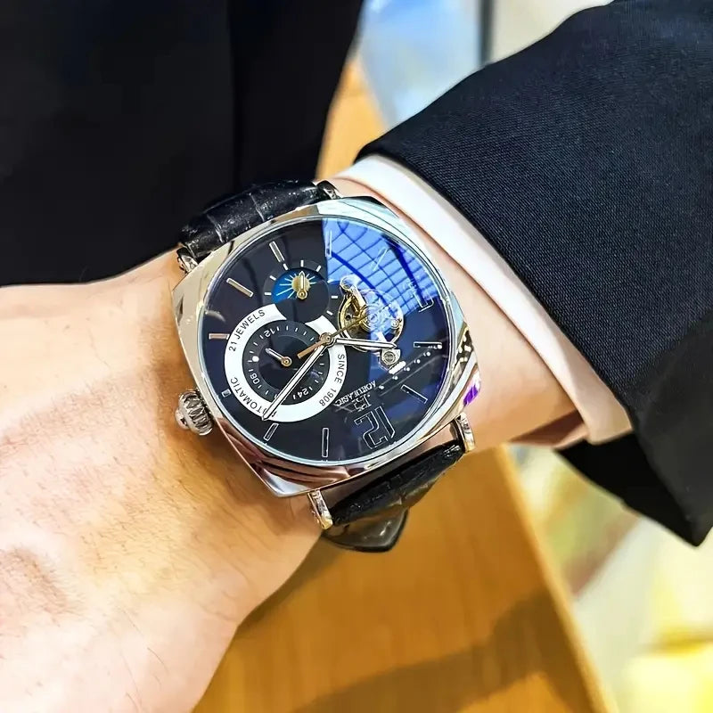 Relógio Mecânico Automático 44mm Aço Inoxidável com Vidro de SAFIRA