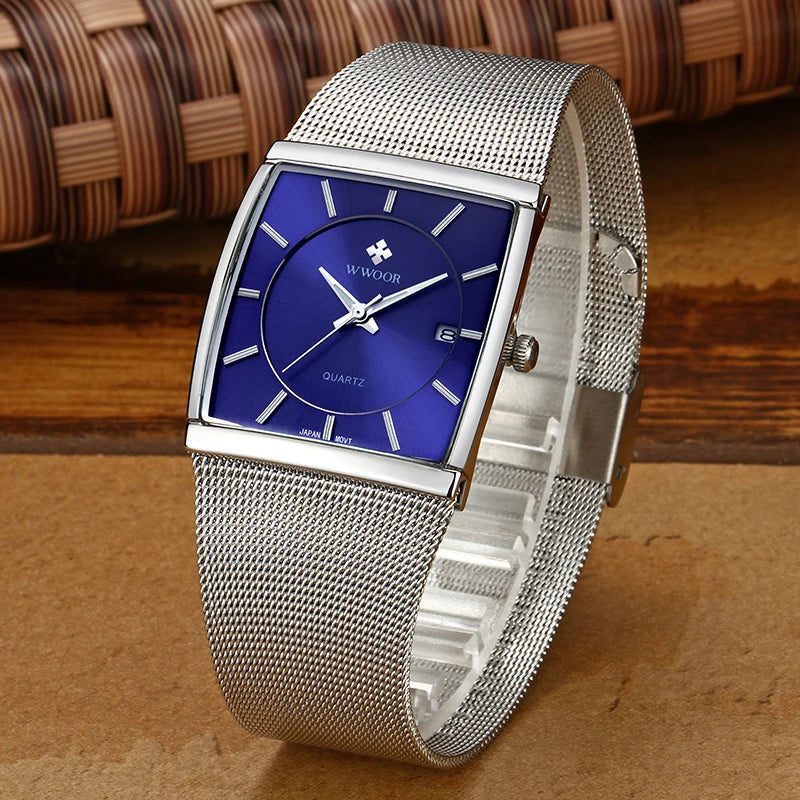 Relógio Masculino Quartz WWOOR-8831 Aço Inoxidável Calendário Automático Vidro SAFIRA