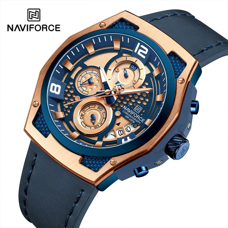 Relógio Naviforce Masculino – Luxo, Couro, Cronógrafo e à Prova D’Água