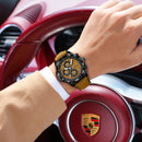 Relógio Masculino POEDAGAR Luxo Original Quartzo Cronógrafo Impermeável com Pulseira de Couro