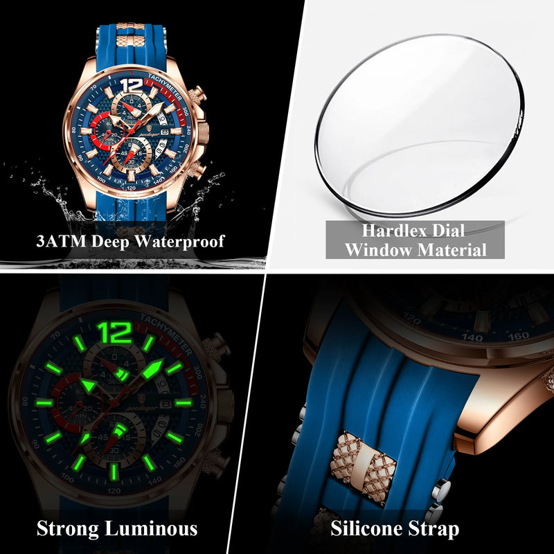 Relógio Masculino Poedagar Luxo Militar 898 – Quartzo, Cronógrafo, Calendário, Luminoso, À Prova d'Água com Pulseira de Silicone