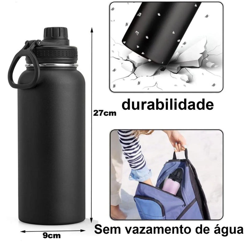 Garrafa de água portátil isolada, térmica de frio e calor, Corda de aço inoxidável, Copa esportiva, 1000ml, 32 oz