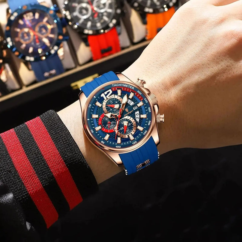 Relógio Masculino Poedagar Luxo Militar 898 – Quartzo, Cronógrafo, Calendário, Luminoso, À Prova d'Água com Pulseira de Silicone