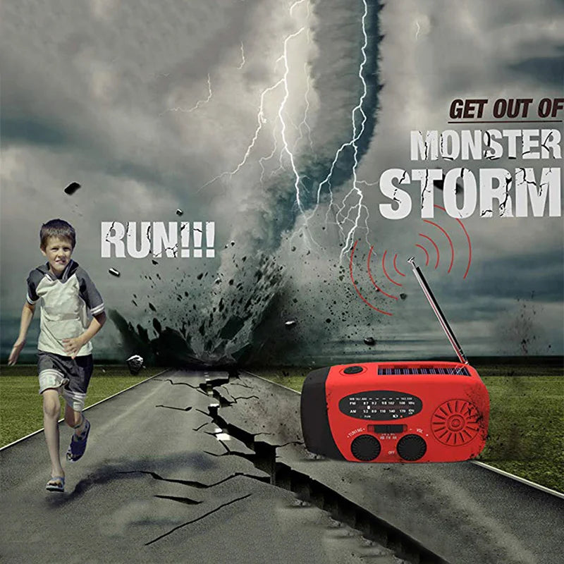 Rádio Portátil Solar com Manivela – AM/FM, Receptor de Clima, Lanterna Multifuncional e Power Bank de Emergência