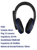 Fone de Ouvido Gamer com Fio 3,5mm – Compatível com PS4, PC e Celular, Microfone Integrado e Som de Alta Qualidade