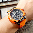 Relógio MEGIR 2208 Masculino Esportivo Laranja com Cronógrafo, Calendário Automático, Pulseira de Silicone e Resistência à Água