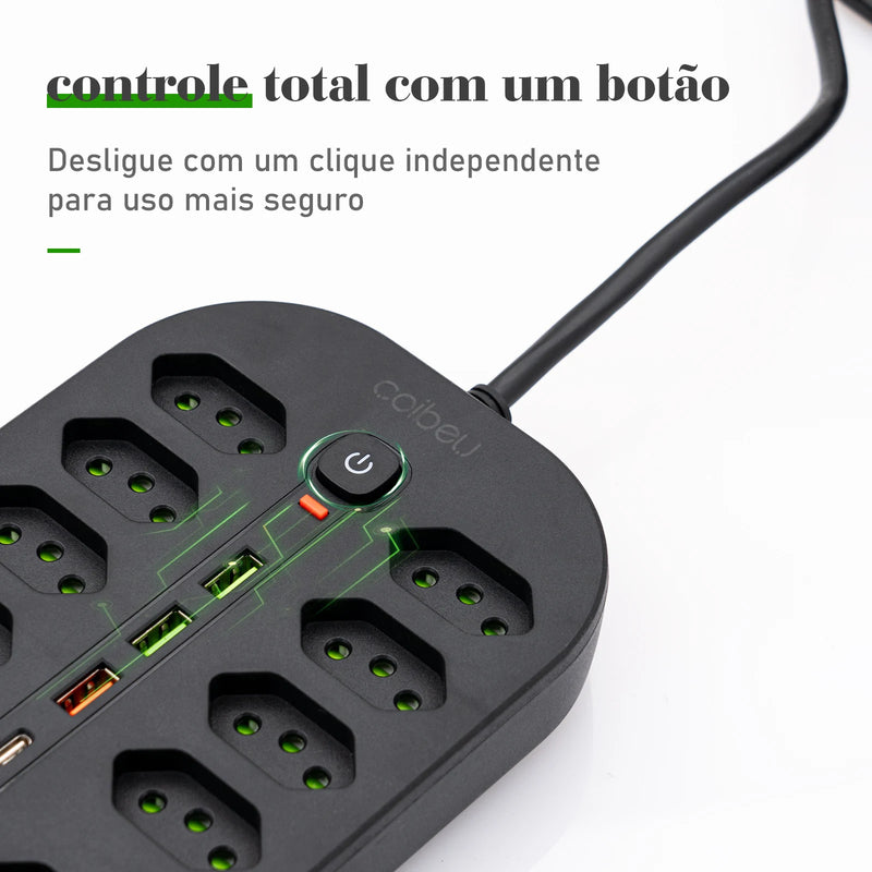 Extensão Elétrica com Filtro de Linha – Régua de Tomadas com USB