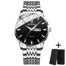 Relógio Masculino Quartz BINBOND Todo em Aço Inoxídavel, A Prova D'Agua,Vidro de SAFIRA, Calendário Automático e Visor Noturno.