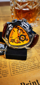 Relógio Automático Masculino JARAGAR Triângulo 43mm  Aço Inoxidável Vidro de SAFIRA com Pulseira de Couro