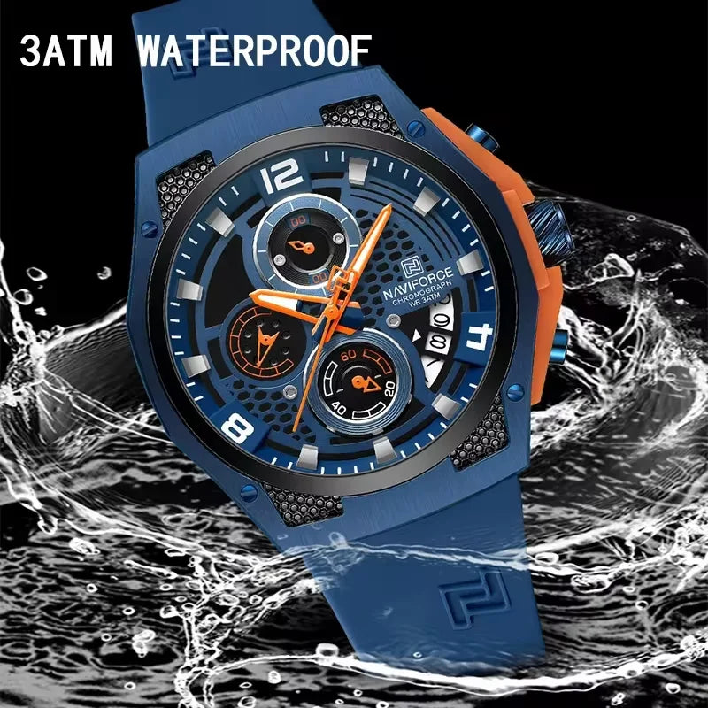 RELÓGIO QUARTZ NAVIFORCE FASHION MASCULINO COM PULSEIRA SILICONE  A PROVA D'ÁGUA