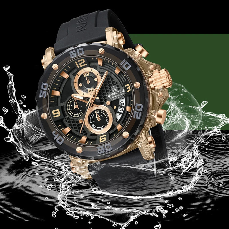 Relógio Masculino NAVIFORCE Quartzo Cronógrafo 5ATM à Prova d’Água com Pulseira de Silicone