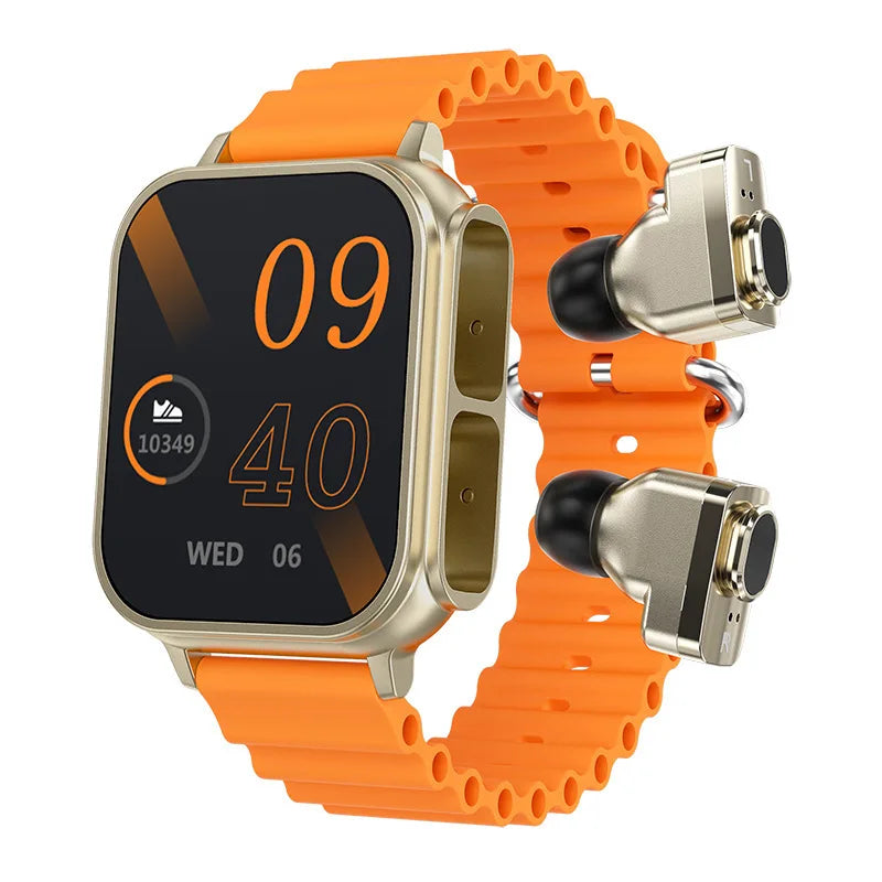 Smartwatch Esportivo 2 em 1 com Fones TWS – Chamada Bluetooth, Monitor Cardíaco, Pedômetro e Reprodução de Música
