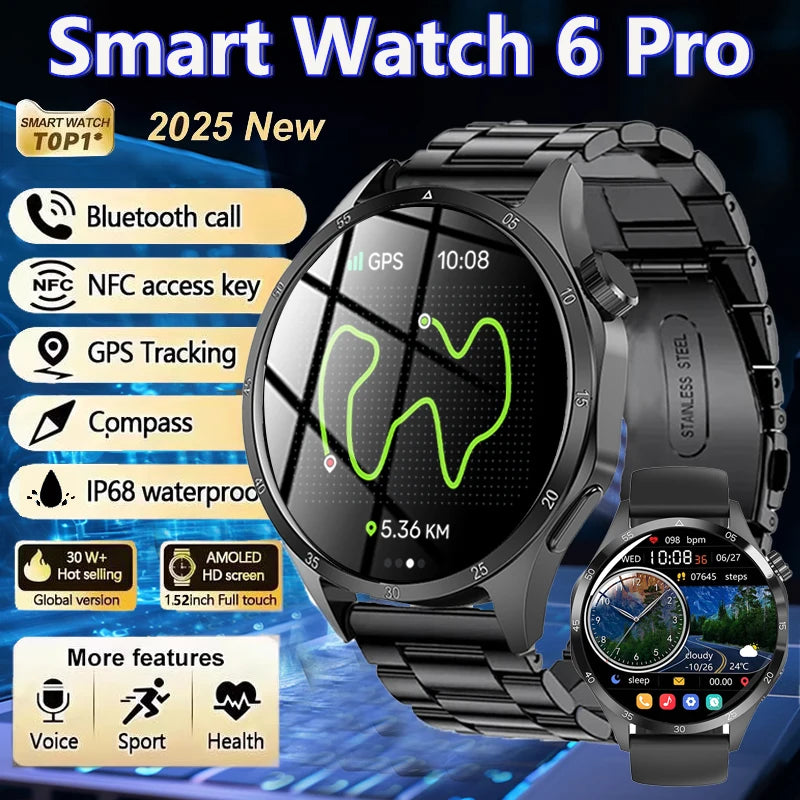 Relógio Smartwatch Masculino 2025 com GPS, Tela AMOLED 360x360, Chamada Bluetooth, NFC e IP68