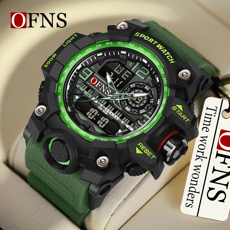 Relógio Masculino OFNS Luxury G-Style Esportivo Militar Quartzo Multifuncional à Prova d’Água 50M com Display LED