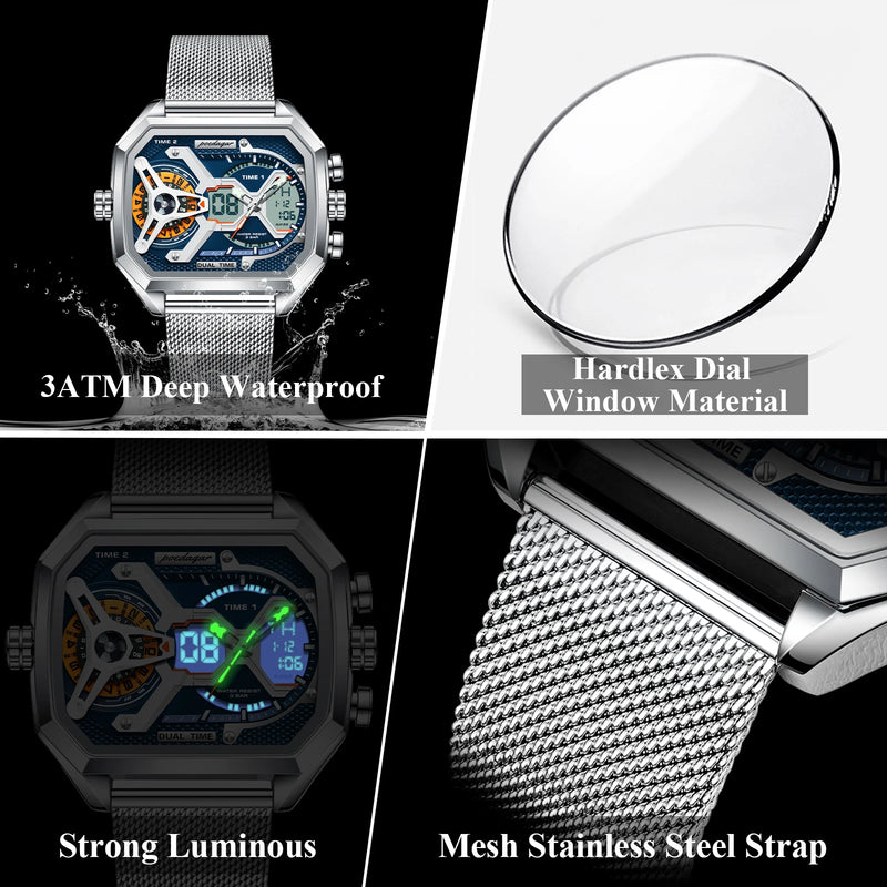 Relógio POEDAGAR E106 Quartz Digital Masculino 45mm Aço Inoxidável Vidro de SAFIRA