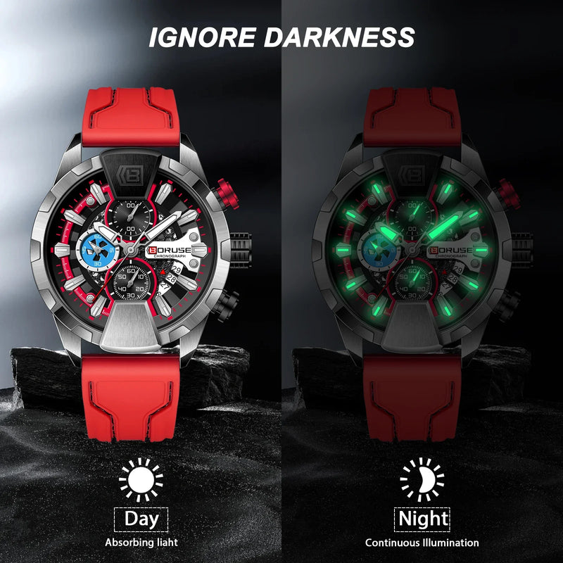 Relógio BORUSE Masculino Quartz em AÇO Inoxidável com Vidro de SAFIRA Calendário Automático