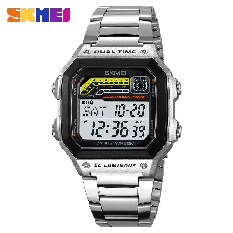 Relógio Masculino SKMEI 2307 Esportivo Digital à Prova d’Água com Pulseira de Aço Inoxidável