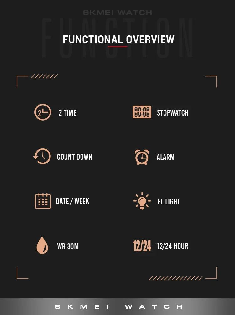 Relógio Esportivo Masculino SKMEI Digital Multifuncional à Prova d’Água com Alarme e Cronômetro