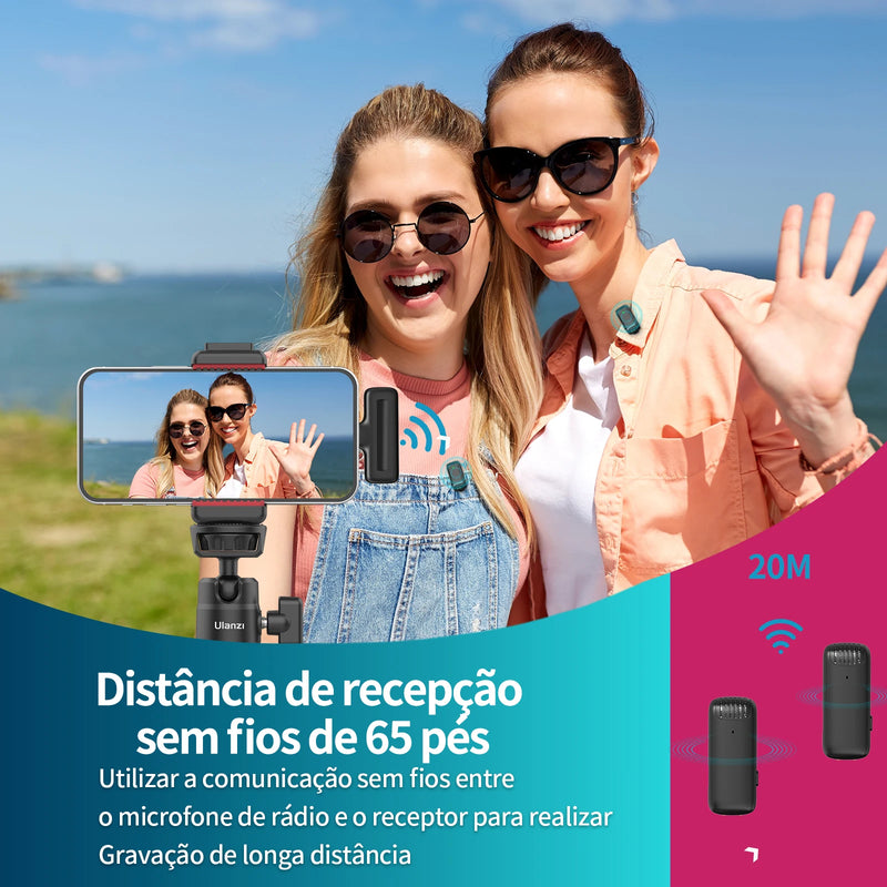 Microfone de Lapela Sem Fio Ulanzi J12 – Plug & Play, Mini, Ideal para Gravação de Áudio/Vídeo e Transmissão ao Vivo