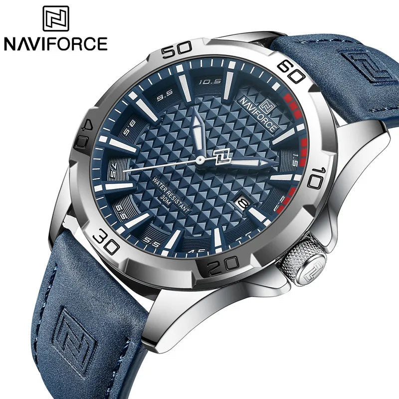 Relógio Quartz NAVIFORCE NF8023 Masculino 45mm Aço inoxidável com Vidro de SAFIRA Calendário Automático