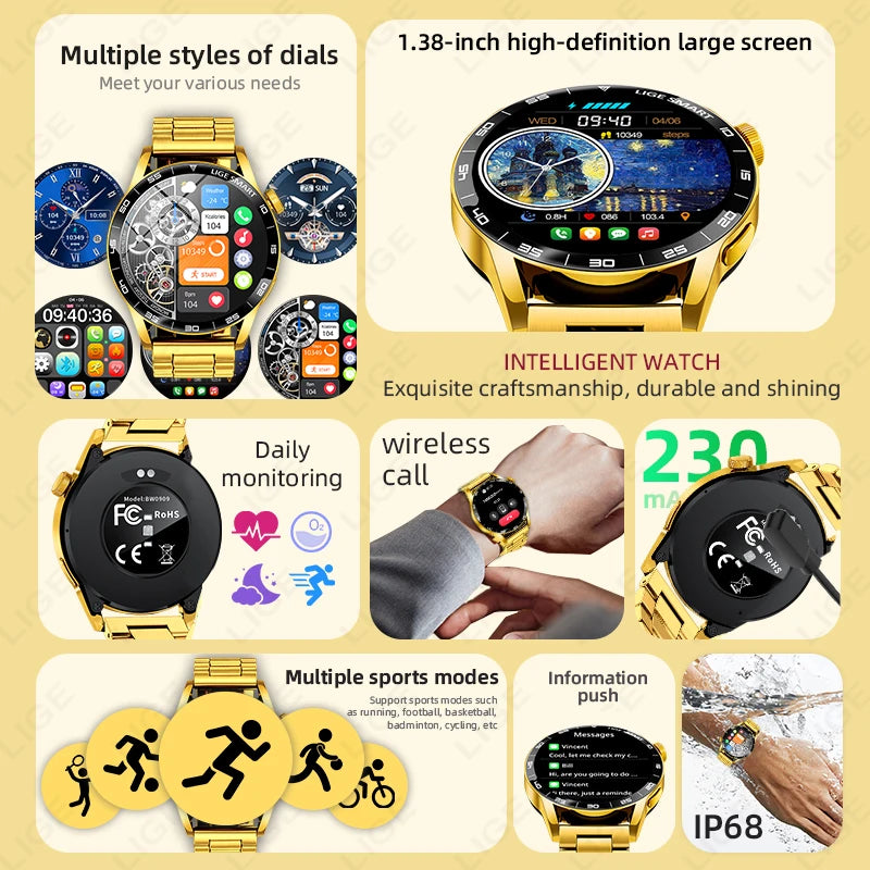 Smartwatch LIGE Voice Calling – Tela TFT 1.38", Chamadas Bluetooth, Monitoramento de Saúde e À Prova D’Água