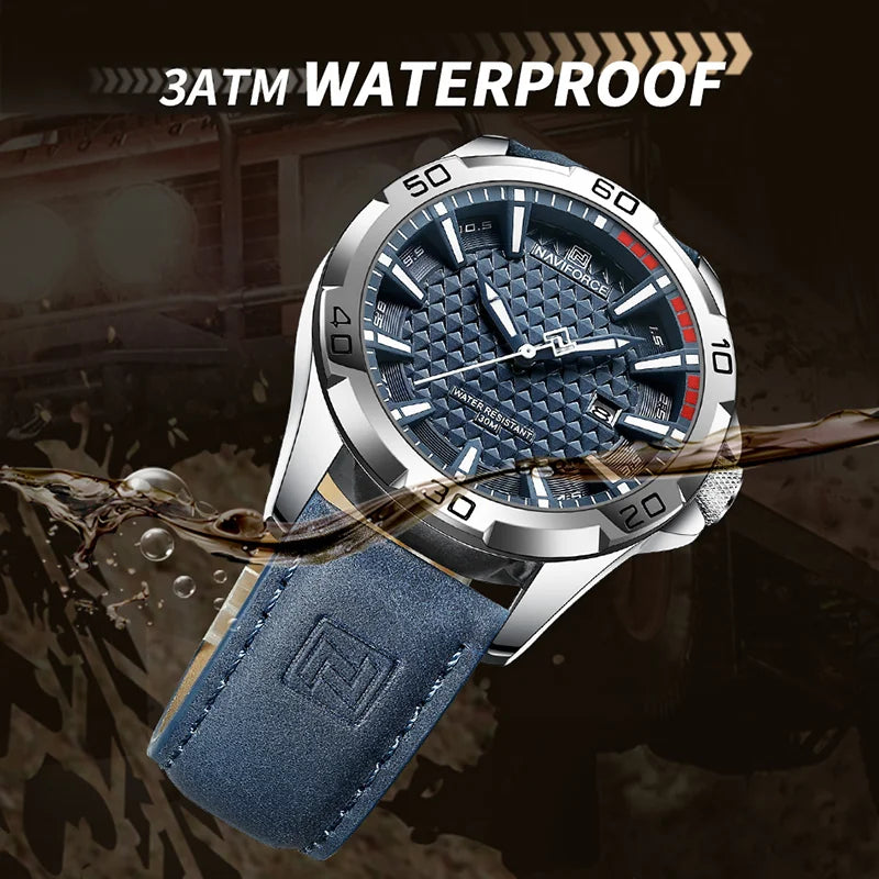 Relógio Quartz NAVIFORCE NF8023 Masculino 45mm Aço inoxidável com Vidro de SAFIRA Calendário Automático