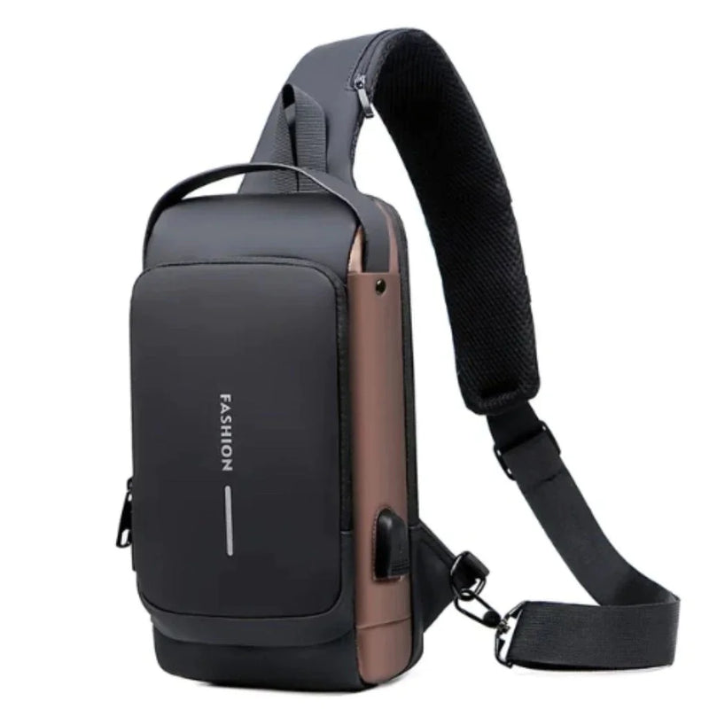 Mochila De Peito Masculina À Prova D'água Com Trava De Código Usb Alta Qualidade