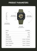 Relógio CURREN Masculino Luxo Quadrado Cronógrafo à Prova d’Água Luminoso