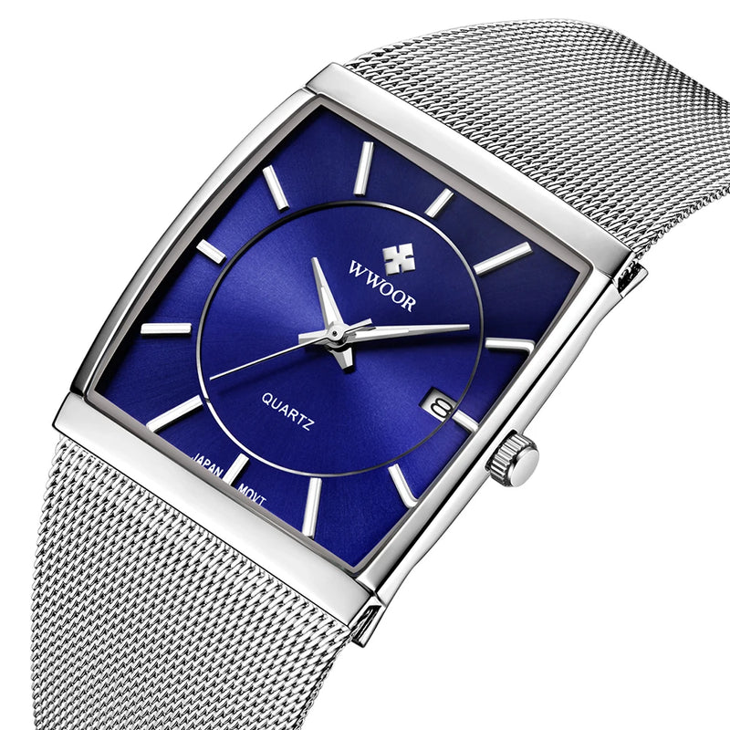 Relógio Masculino Quartz WWOOR-8831 Aço Inoxidável Calendário Automático Vidro SAFIRA