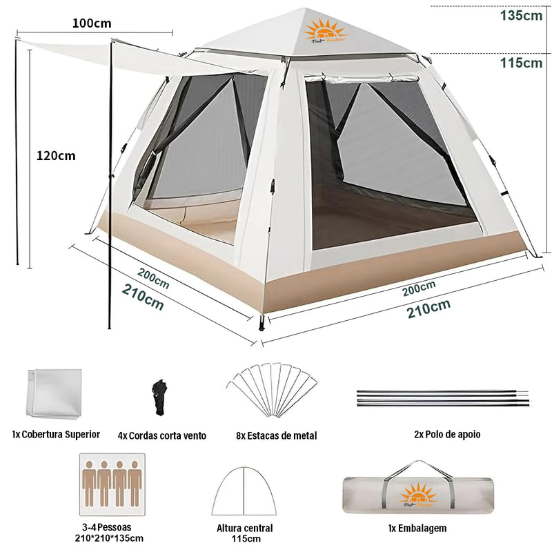 Barraca de Acampamento Automática para 4 Pessoas – Abertura Rápida, Ideal para Trilhas e Viagens em Família, com Bolsa de Transporte