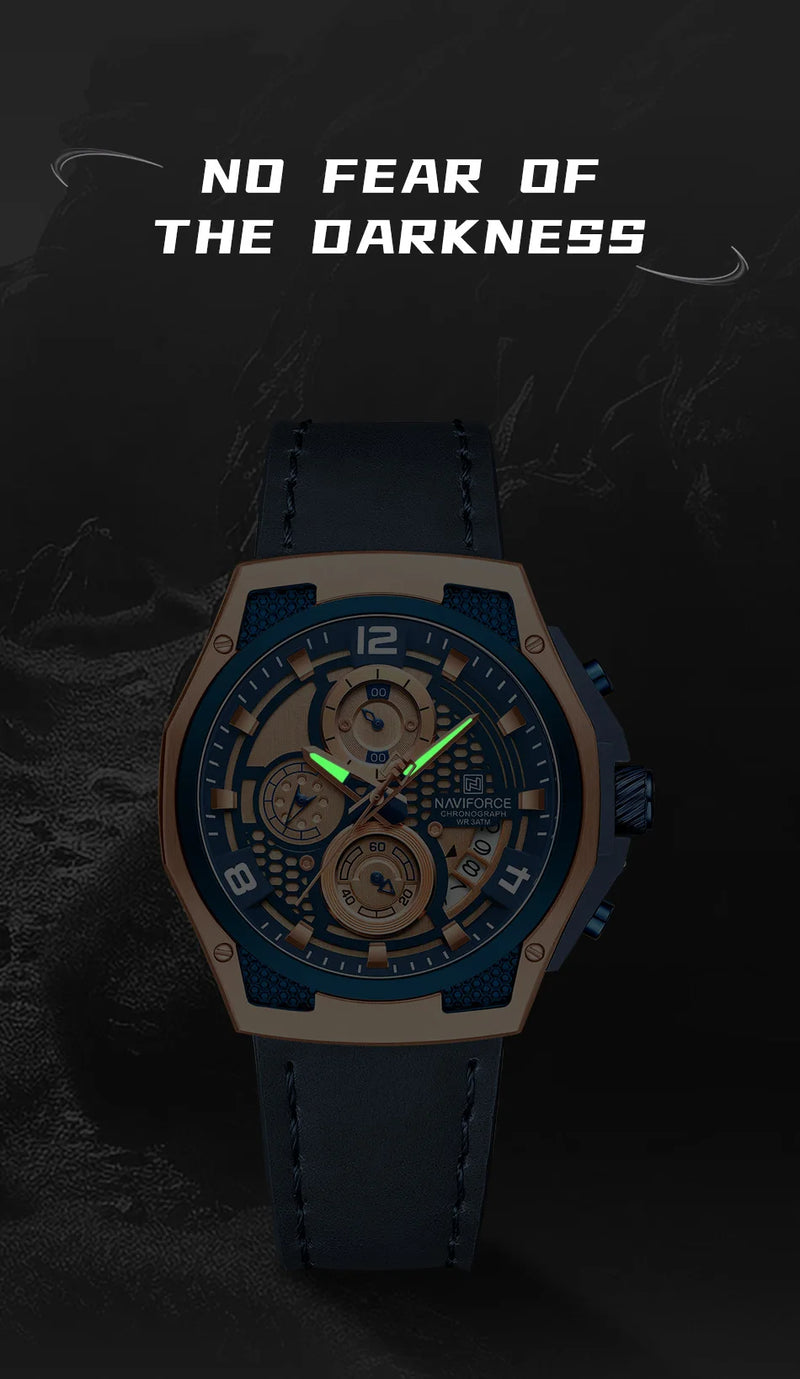 Relógio Naviforce Masculino – Luxo, Couro, Cronógrafo e à Prova D’Água
