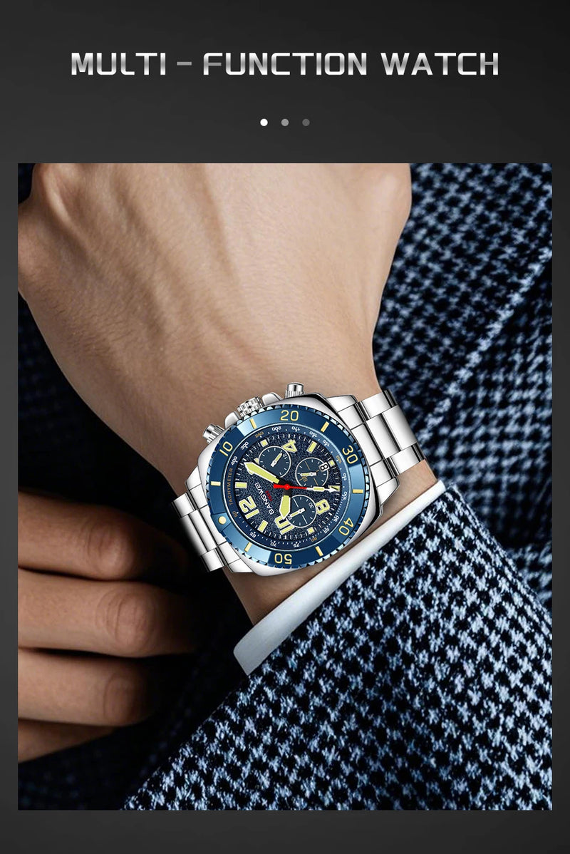 Relógio Masculino BANGWEI Luxo Esportivo Cronógrafo 30M à Prova d’Água