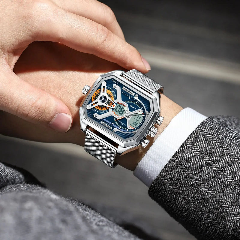 Relógio POEDAGAR E106 Quartz Digital Masculino 45mm Aço Inoxidável Vidro de SAFIRA