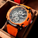 Relógio MEGIR 2208 Masculino Esportivo Laranja com Cronógrafo, Calendário Automático, Pulseira de Silicone e Resistência à Água