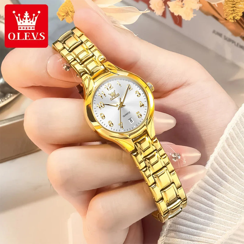 Relógio Feminino OLEVS 3650 Luxo Original Quartzo À Prova d’Água com Calendário e Pulseira de Aço Inoxidável
