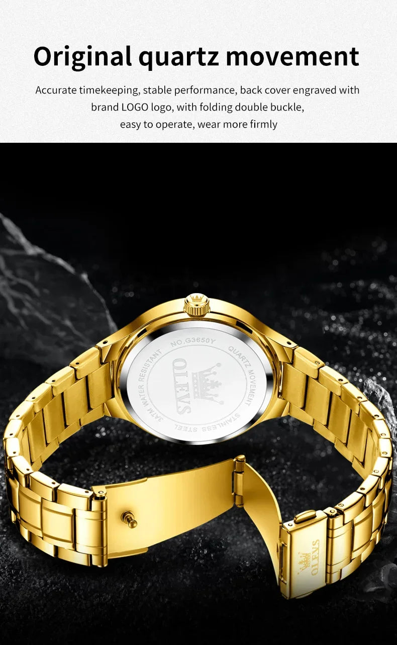 Relógio Feminino OLEVS 3650 Luxo Original Quartzo À Prova d’Água com Calendário e Pulseira de Aço Inoxidável