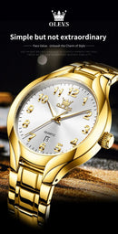 Relógio Feminino OLEVS 3650 Luxo Original Quartzo À Prova d’Água com Calendário e Pulseira de Aço Inoxidável