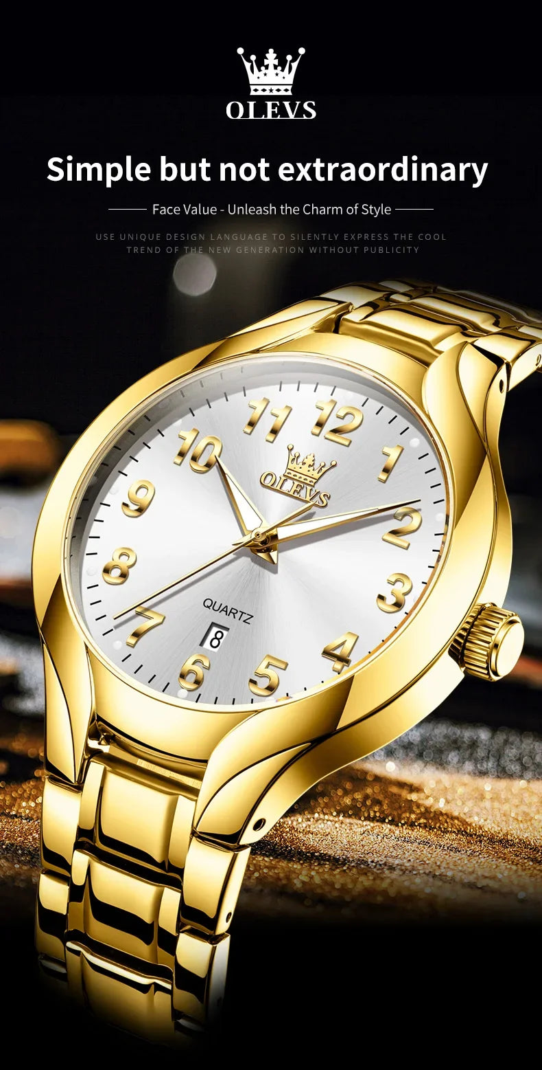 Relógio Feminino OLEVS 3650 Luxo Original Quartzo À Prova d’Água com Calendário e Pulseira de Aço Inoxidável